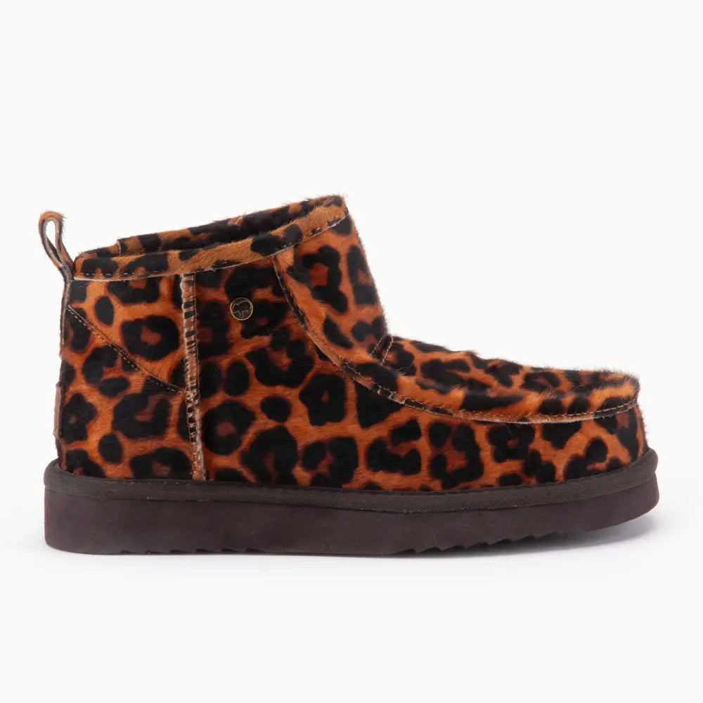 Barunga Dames Suède Boot Hairy Print Panther Cognac