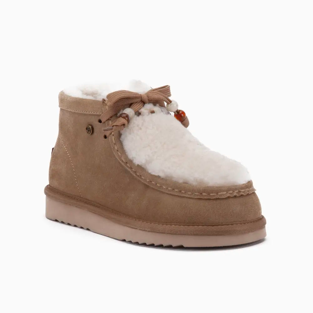 Yeppoon Dames Suède Boot Curley Wool Ecru 1