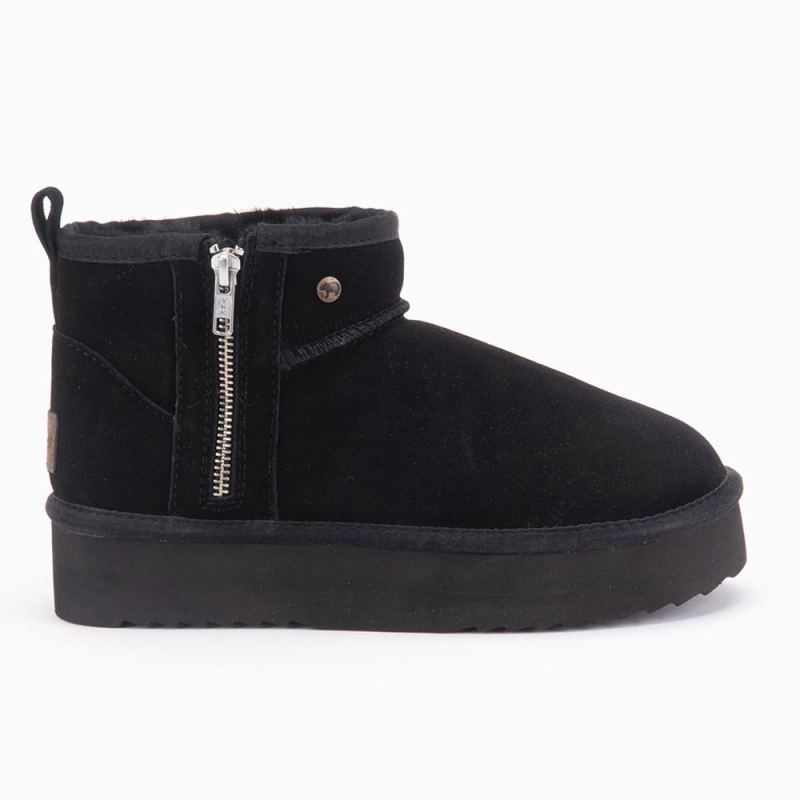 Warmbat Durack dames suède boot plateau zipper black