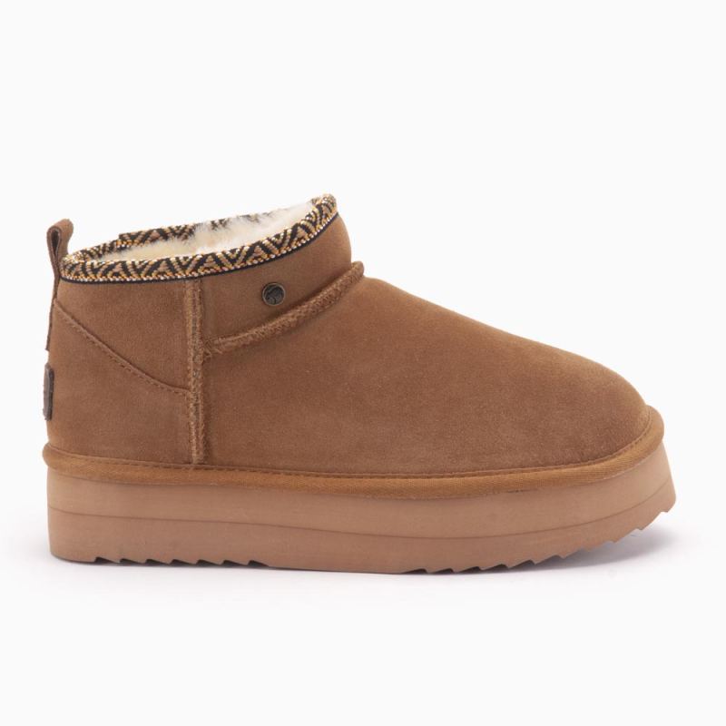 Warmbat Durack dames suède boot plateau tape cognac