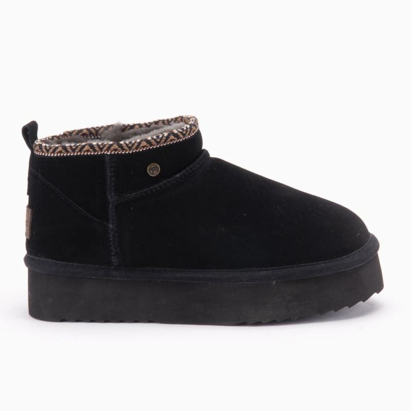 Warmbat Durack dames suède boot plateau tape black