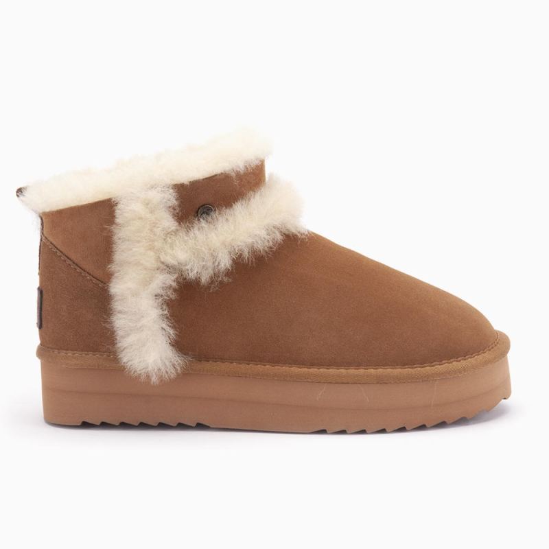 Warmbat Durack dames suède boot plateau wool cognac