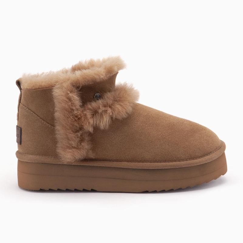 Warmbat Durack dames suède boot plateau wool camel