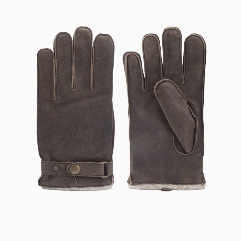 Warmbat handschoenen heren cracked leather brown