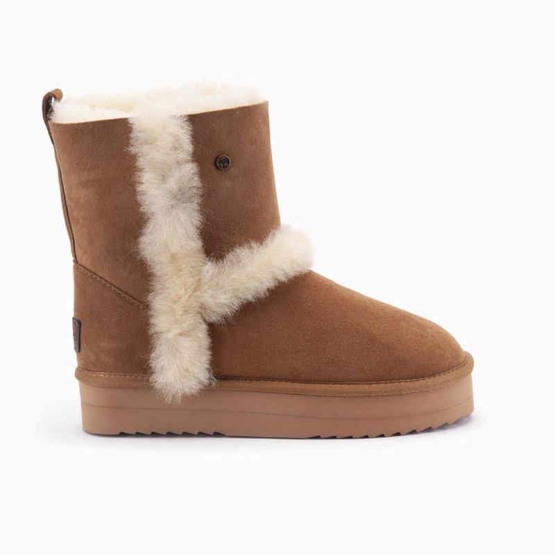 Warmbat Kangaroo dames suède boot plateau wool cognac