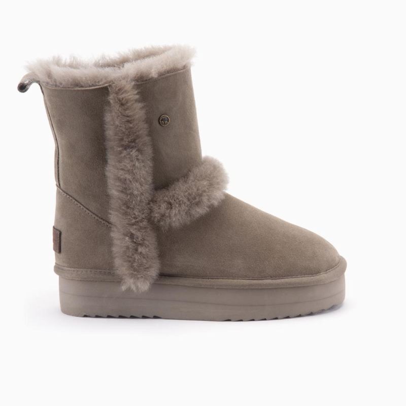 Warmbat Kangaroo dames suède boot plateau wool moss