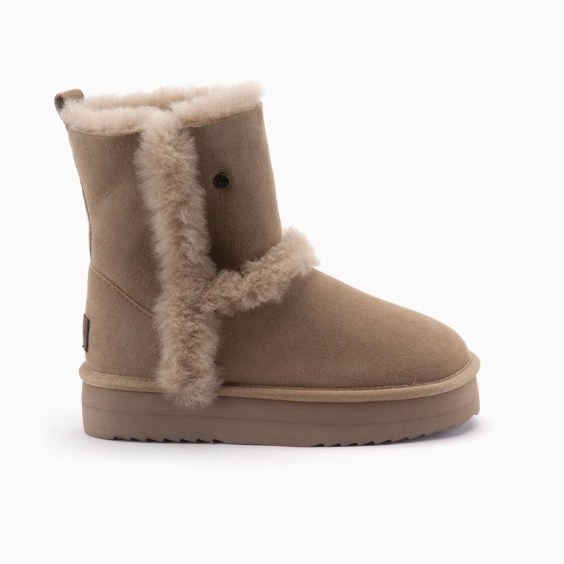 Warmbat Kangaroo dames suède boot plateau wool stone
