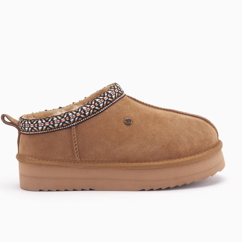 Warmbat Kynuna dames suéde plateau tape cognac