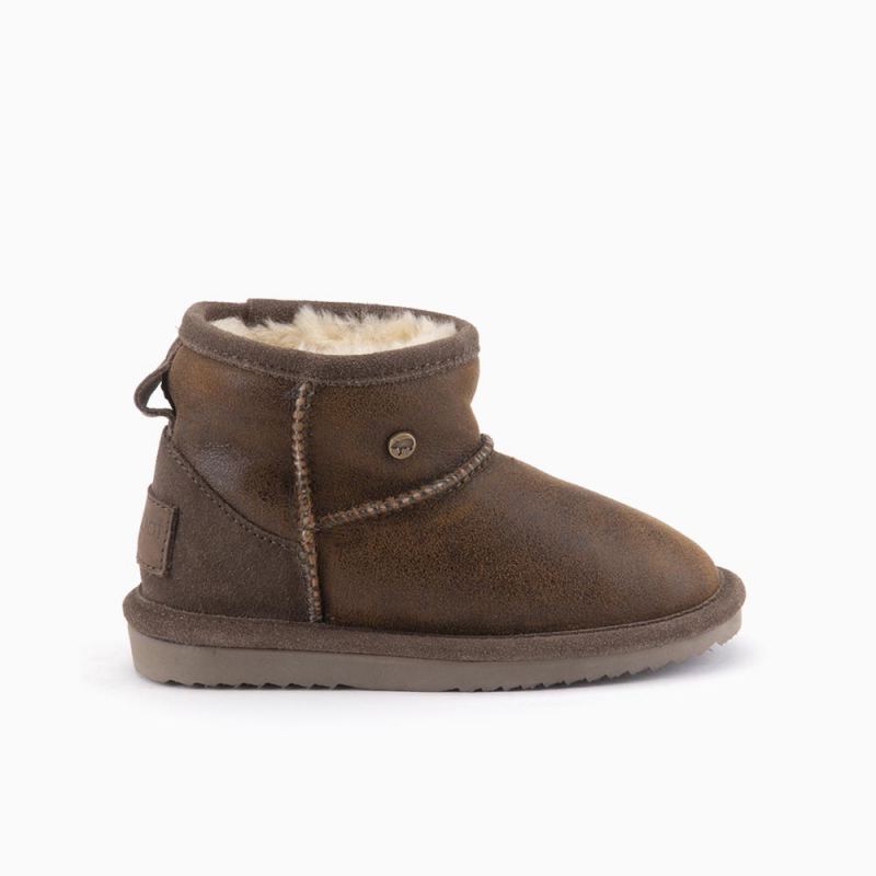 Warmbat Wallaby kids boot leather cracked brown