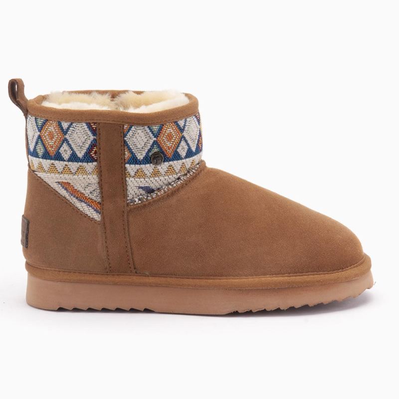 Warmbat Wallaby dames suède boot woven print cognac