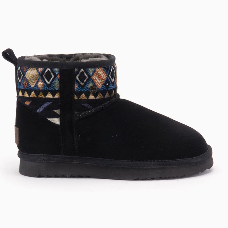 Warmbat Wallaby dames suède boot woven print black