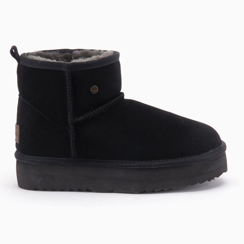 Warmbat Wallaby dames suède boot plateau black