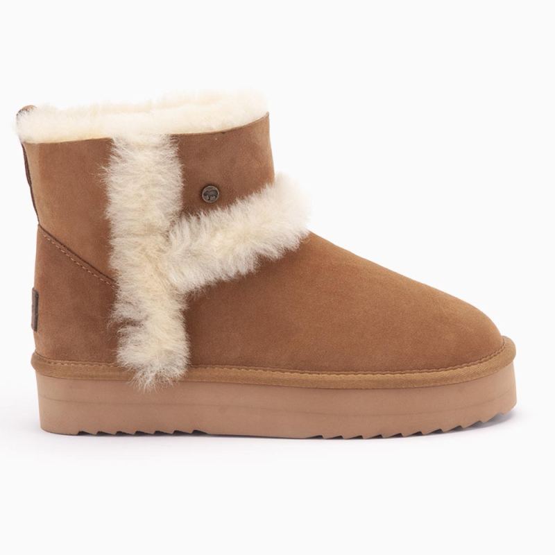 Warmbat Wallaby dames suède boot plateau wool cognac