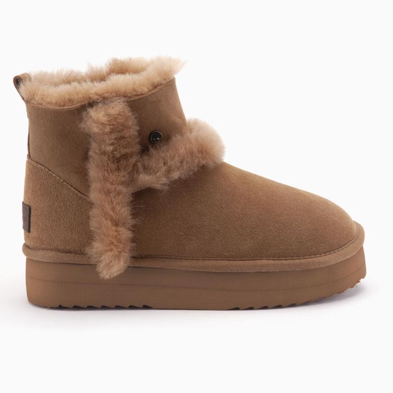 Warmbat Wallaby dames suède boot plateau wool camel