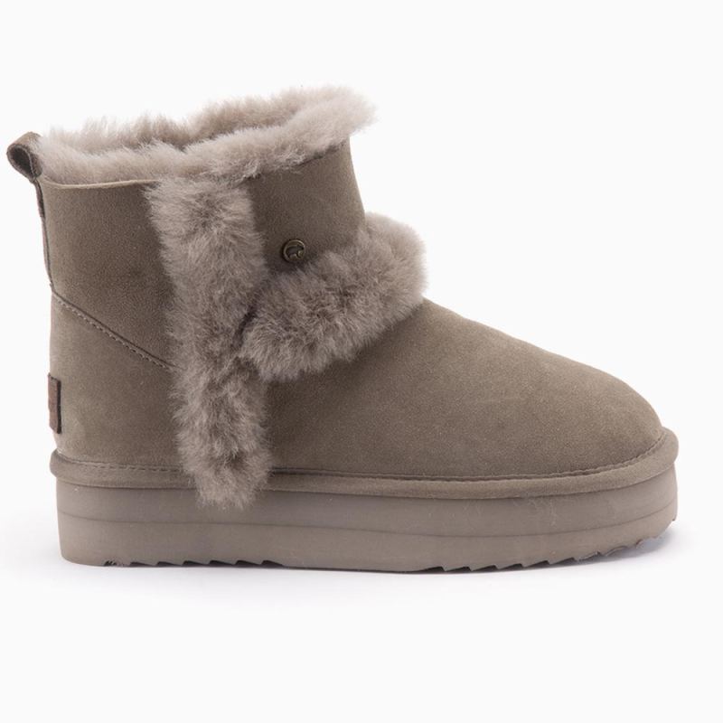 Warmbat Wallaby dames suéde boot plateau wool moss