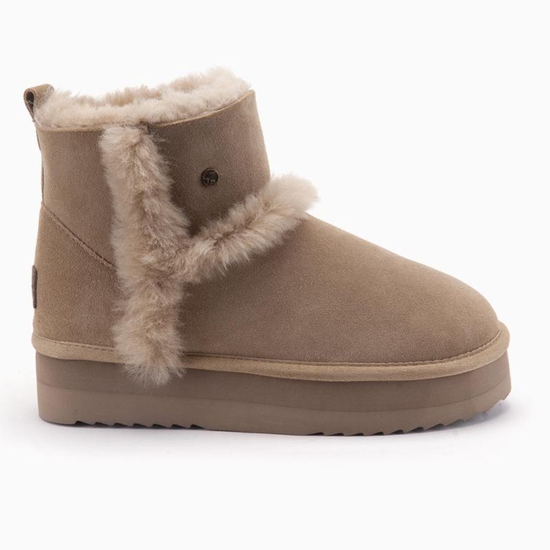 Warmbat Wallaby dames suède boot plateau wool stone