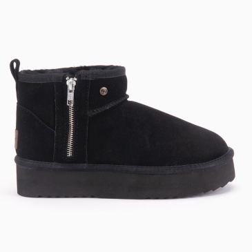 Warmbat Durack dames suède boot plateau zipper black 