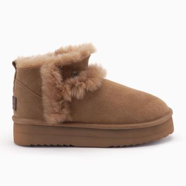 Warmbat Durack dames suède boot plateau wool camel 