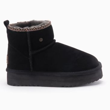 Warmbat Wallaby dames suède boot plateau tape black 